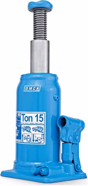 Sollevatore idraulico a bottiglia OMCN 128 in acciaio blu con portata 15 ton/15000kg