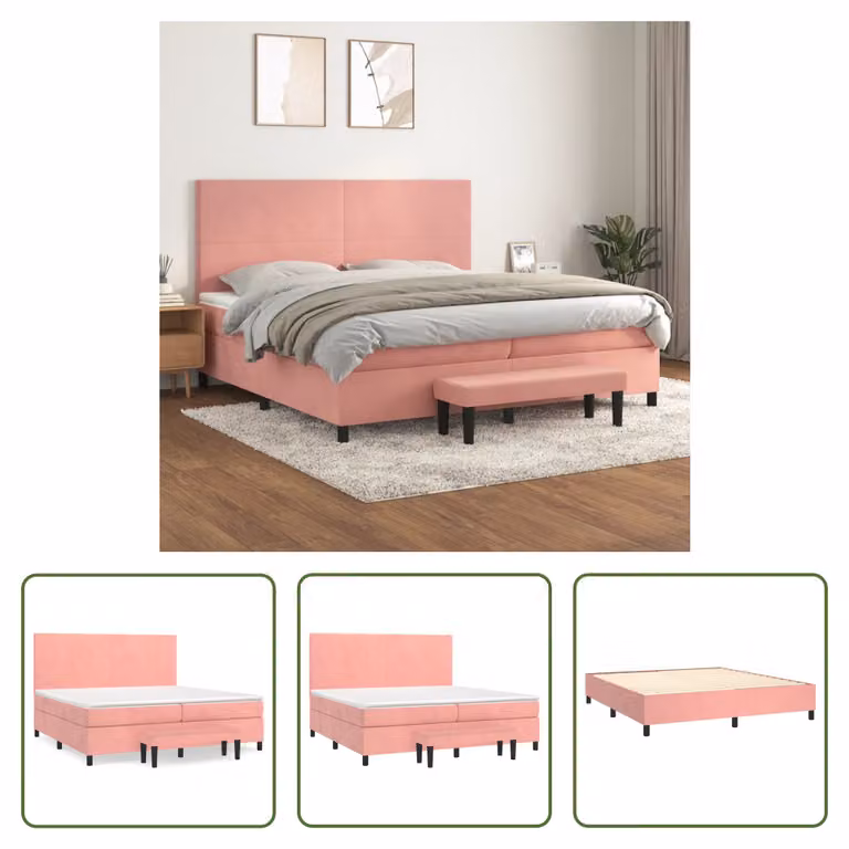 The Living Store Letto a molle con materasso Rosa 200x200 cm Velluto