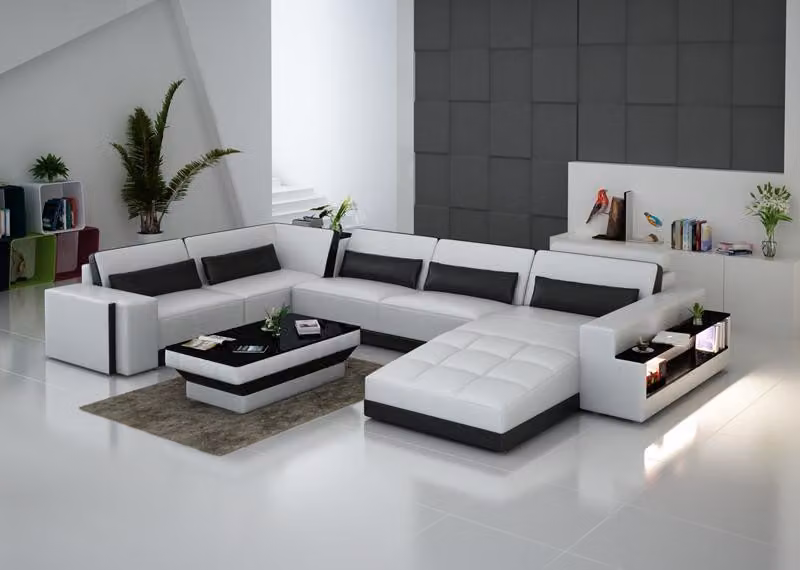 Ledersofa mit USB,Couch Wohnlandschaft Ecksofa Eck Garnitur Design Modern Sofa