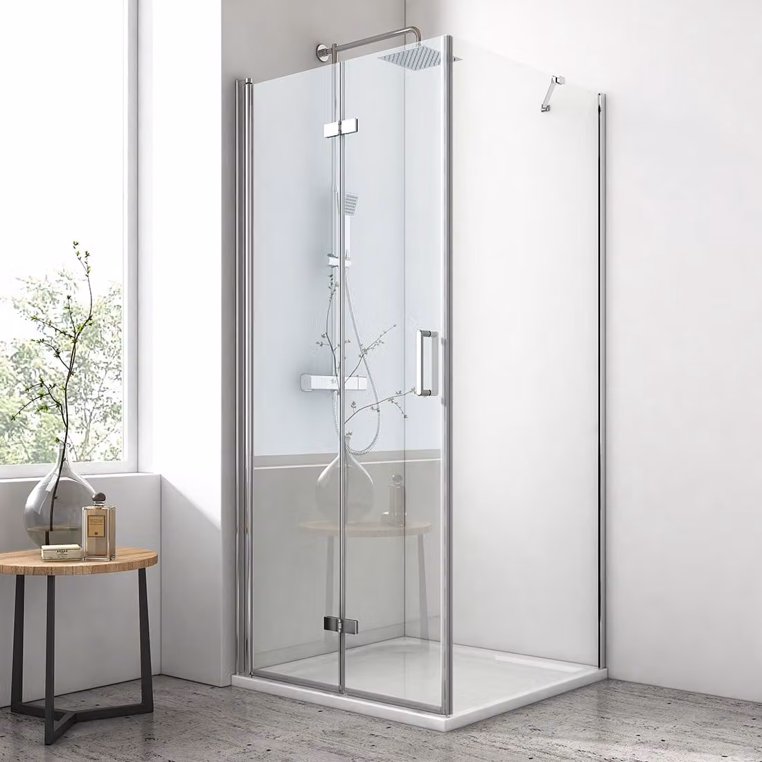 Cabina doccia EMKE 80x90x195 cm con ingresso angolare e porta a soffietto Pannello doccia senza telaio con parete laterale Rivestimento nano su entrambi i lati Pannello doccia