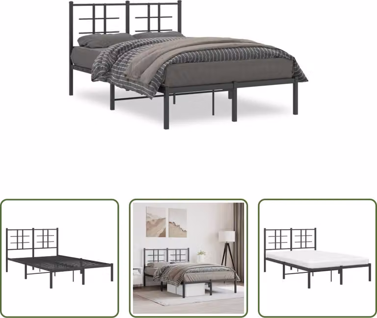The Living Store Struttura letto con testiera in metallo nero 120x190 cm