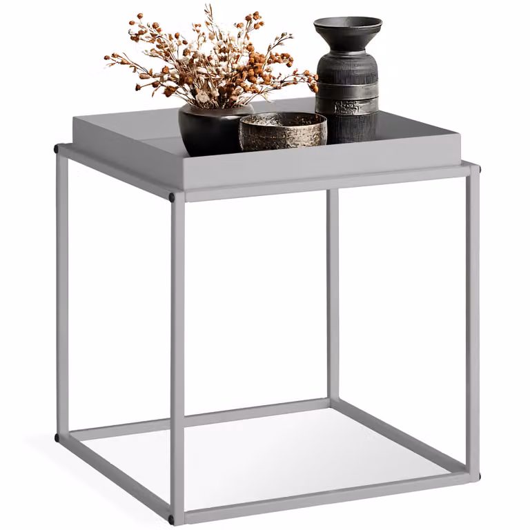 Tavolino Cambridge Tectake Grigio con Piano Quadrato in Metallo e Finitura Opaca L/P/H: 40 x 40 x 44 cm