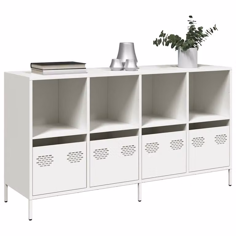 Credenza moderna vidaXL in metallo e MDF bianca L: 135 cm, P: 39 cm, H: 73,5 cm