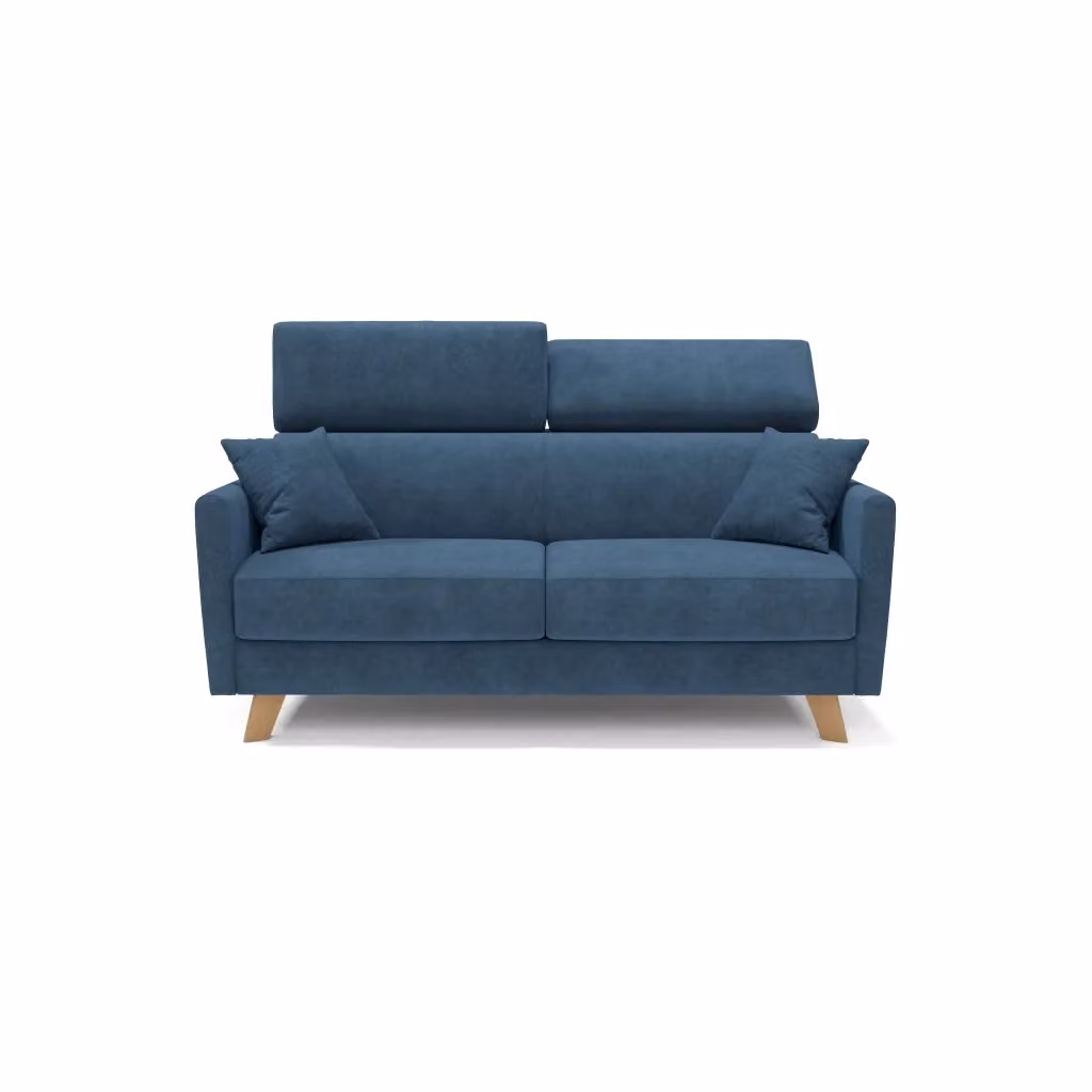 Divano letto matrimoniale Francy Divani.Store in tessuto blu con poggiatesta regolabili, impermeabile e smacchiabile, L/P/H: 160 x 200 cm (materasso 120 x 197 cm) – 2