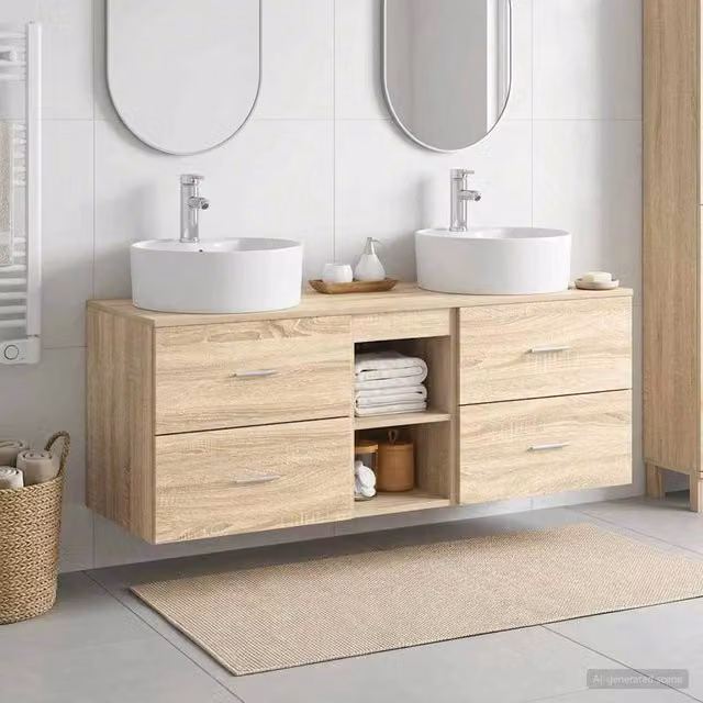 Set di Armadi da Bagno 3 pz Rovere Sonoma 129 x 44.5 x 82 cm 3405877