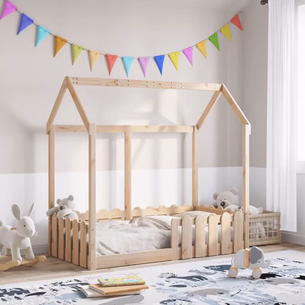 vidaXL Giroletto Casetta per Bambini in Legno Massello di Pino, Colore Marrone, 70 x 140 cm
