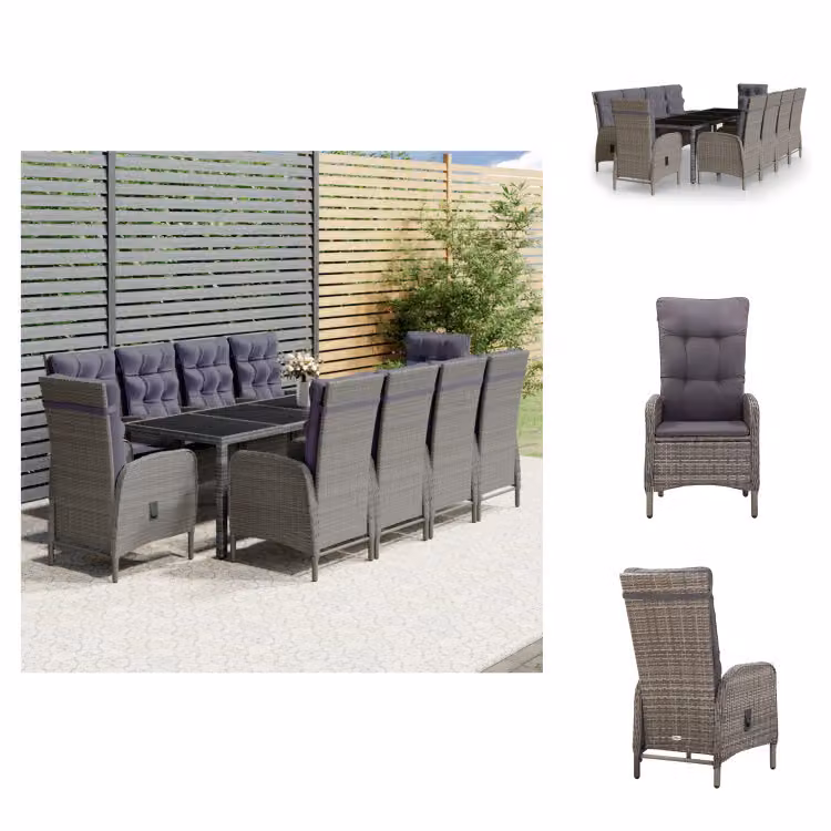 vidaXL Set da pranzo da giardino 11 pezzi in rattan grigio - Set di mobili da giardino