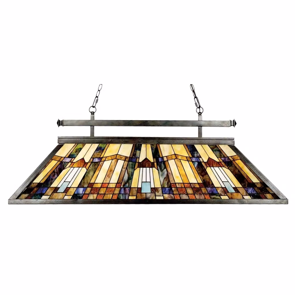 Lampadario Tiffany Inglenook Valiant Quoizel in Metallo Bronzo e Vetro Multicolore con 3 Luci E27 – 2