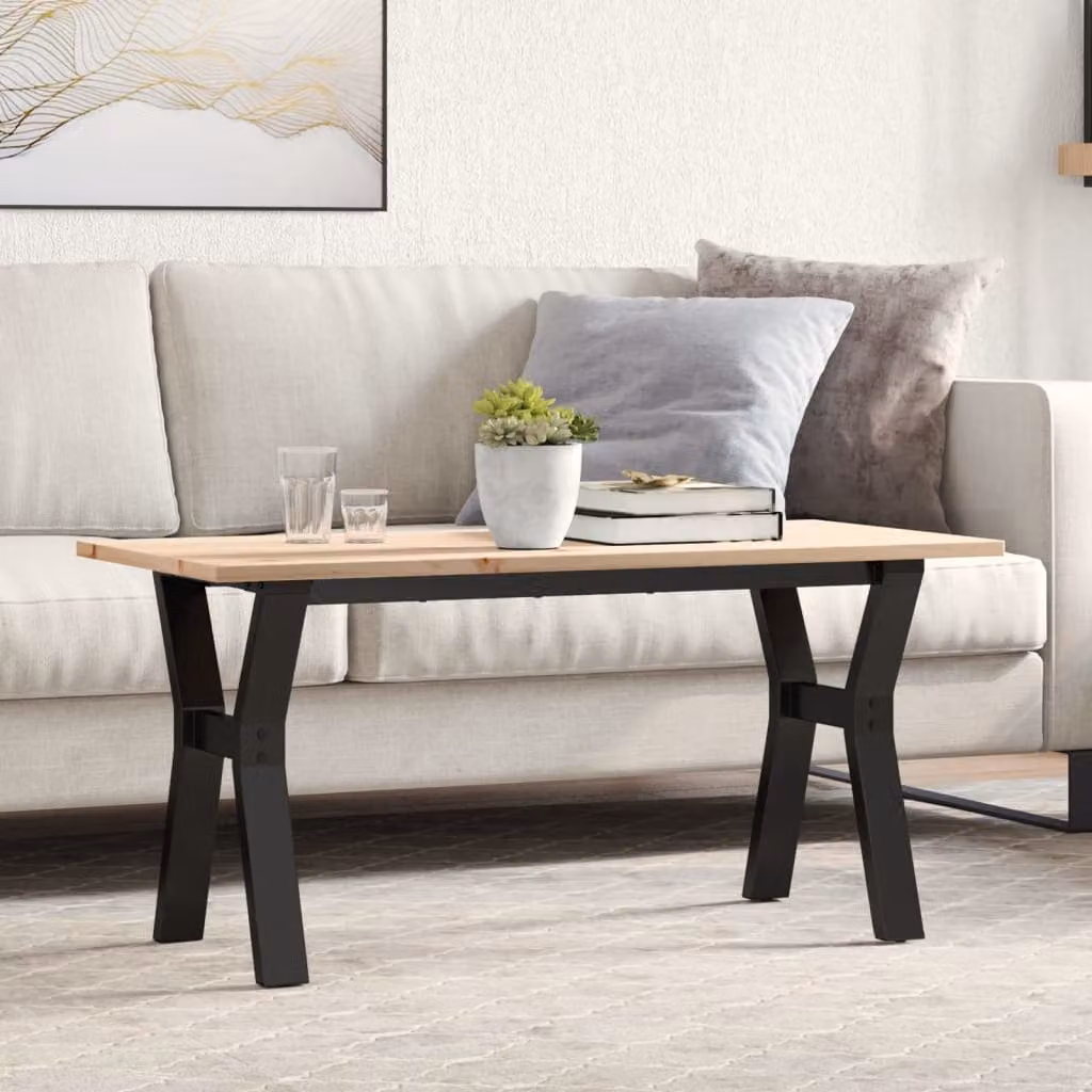 vidaXL Tavolino da Salotto Rettangolare in Legno di Pino e Acciaio, L 100 x P 50 x H 45 cm, Marrone