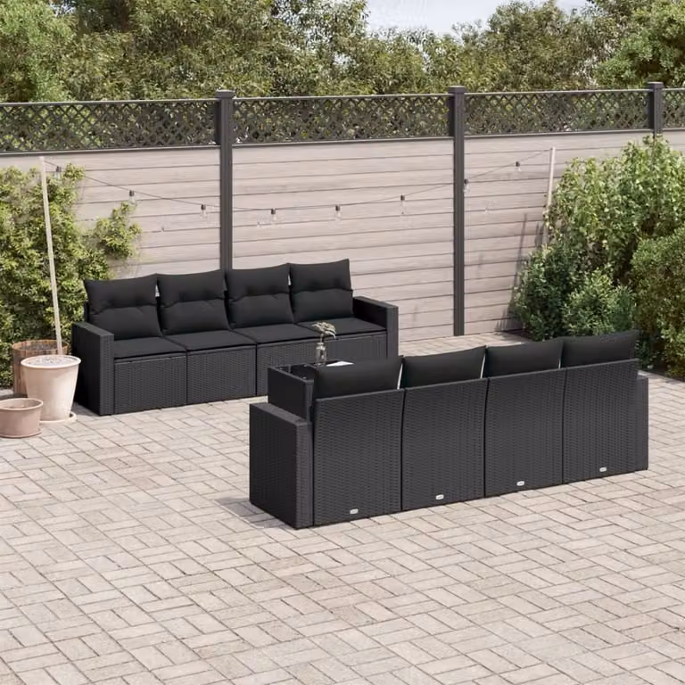 Maison Exclusive - Set Divani da Giardino 9 pz con Cuscini Nero in Polyrattan