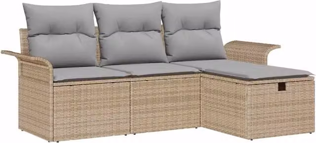 Set Divano da Giardino 4 pz | Set Salotto da Giardino Beige e Grigio Chiaro polyrattan