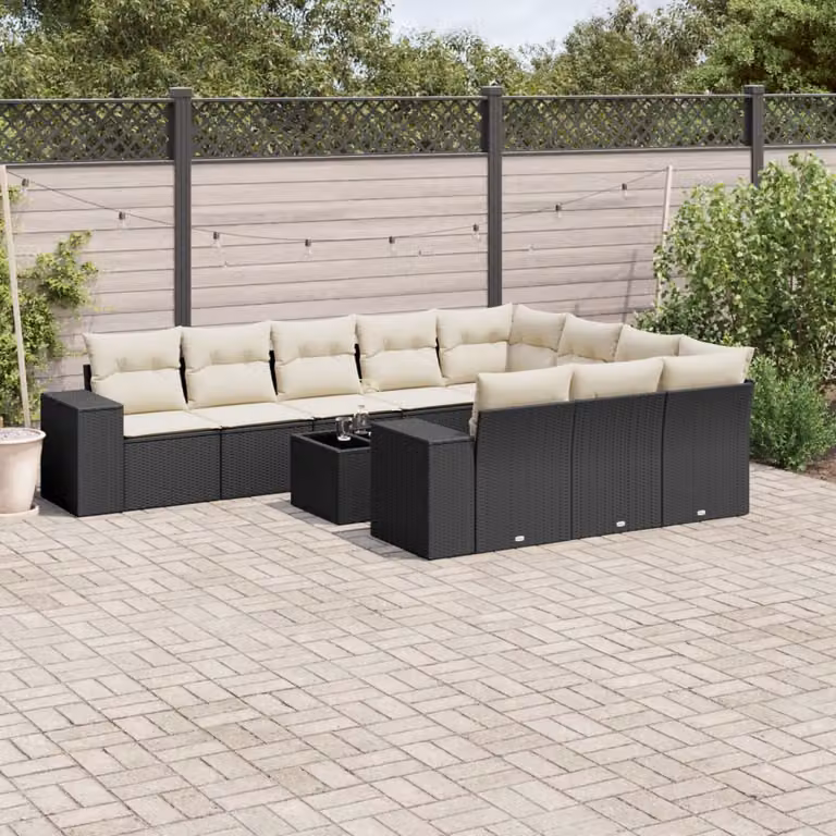 vidaXL Set Divani da Giardino 11 pz in Polyrattan Nero con Cuscini e Tavolino da Esterno
