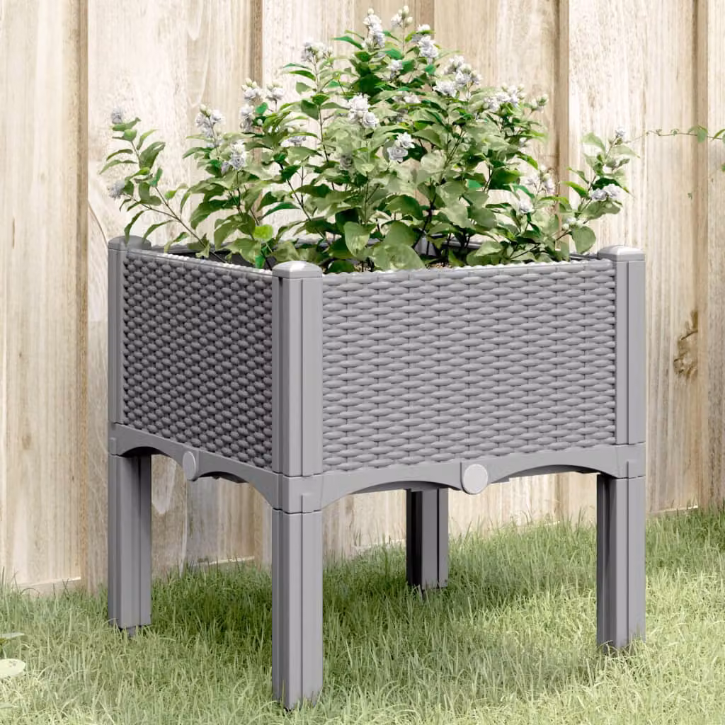 Fioriera da giardino con gambe vidaXL in plastica, Grigio Chiaro, L/P/H: 40 x 40 x 42 cm
