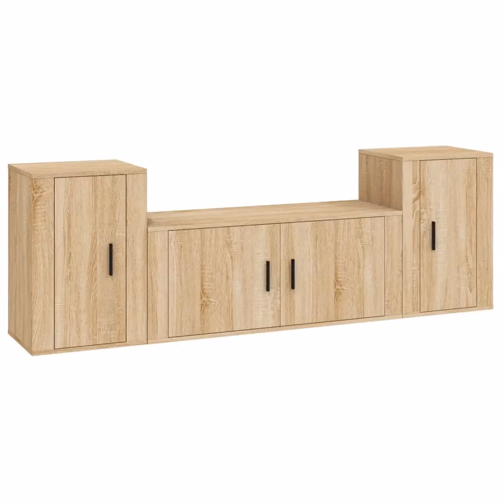 Set di mobili porta TV da soggiorno vidaXL in legno multistrato, 3 pezzi, colore beige e marrone – 2