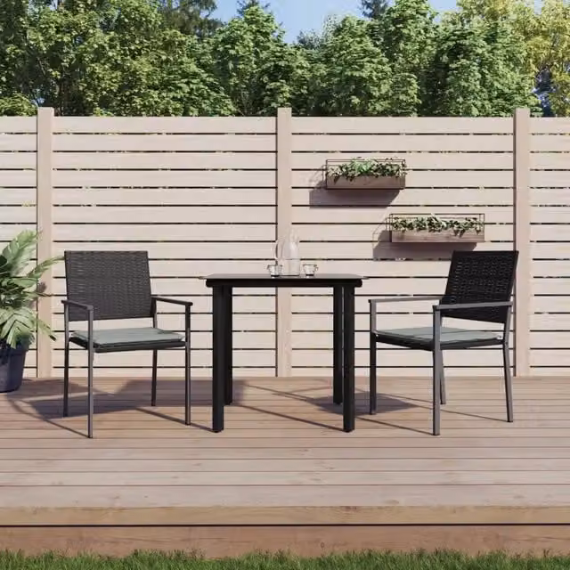 Set Pranzo da Giardino Moderno vidaXL in Polyrattan e Acciaio con Piano in Vetro, Nero e Grigio
