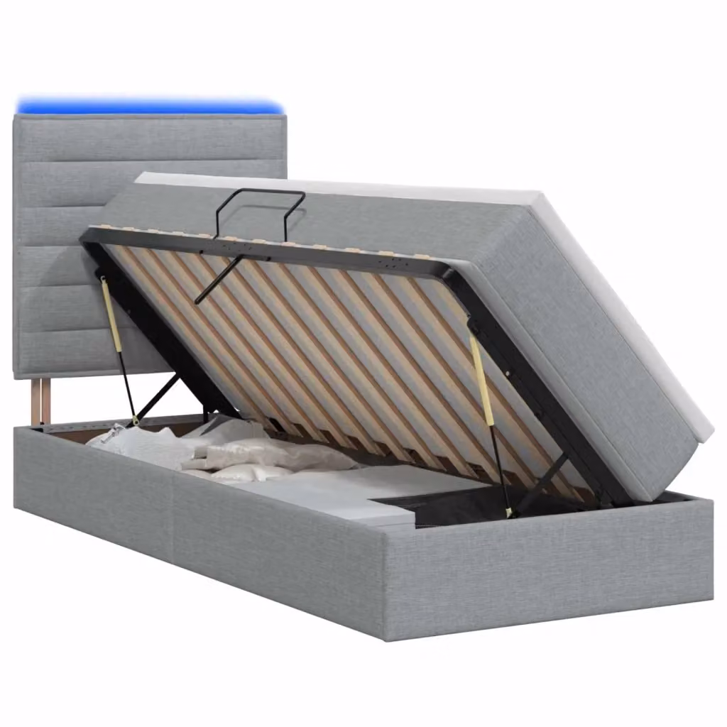 Letto con contenitore e materasso vidaXL Grigio Chiaro con illuminazione LED e porte USB L/P/H: 100 x 200 x 45 cm – 2