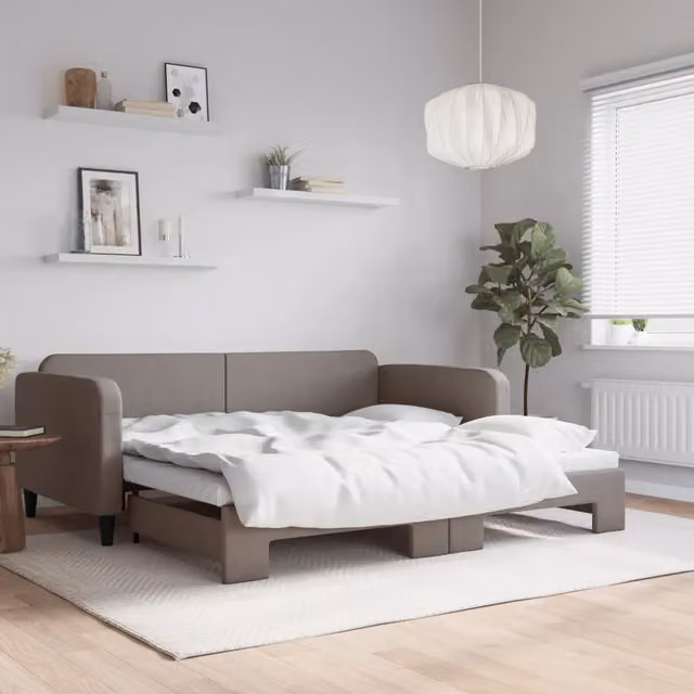 Divano Letto con Letto Estraibile vidaXL in Tessuto Beige per Soggiorno e Camera da Letto L/P/H: 223 x 110 x 75 cm, Letto: 100 x 200 cm