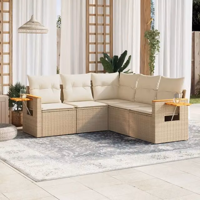 Set Divano da Giardino 5 pz con Cuscini Beige in Polyrattan 3259202