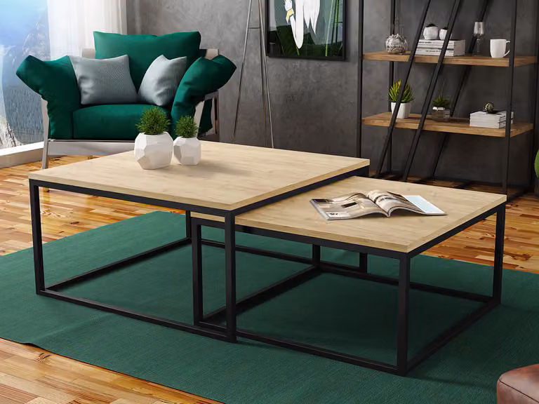 Set di 2 tavolini da caffè RYSIA - nero / rovere kraft oro
