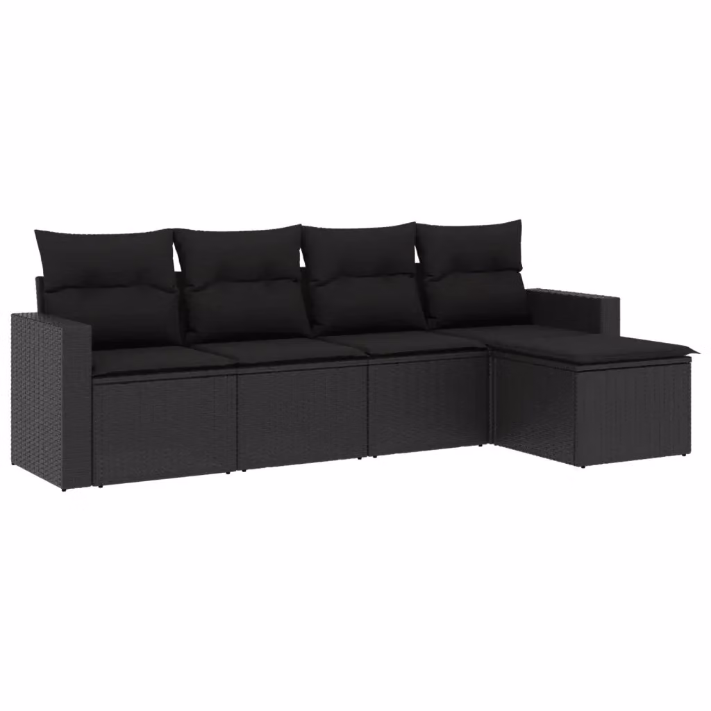 Set Divani da Giardino vidaXL 5 Pezzi a Forma di L con Cuscini e Ottoman in Polyrattan Nero e Struttura in Acciaio – 2