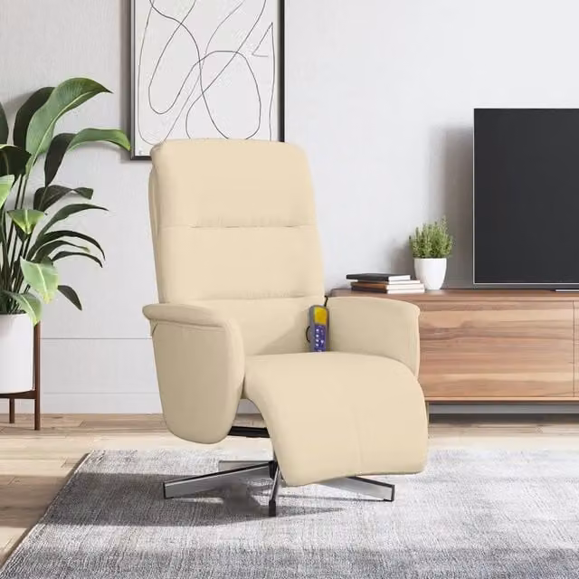 Poltrona Reclinabile con Massaggio e Poggiapiedi vidaXL, Colore Beige, Tessuto e Schiuma – 1