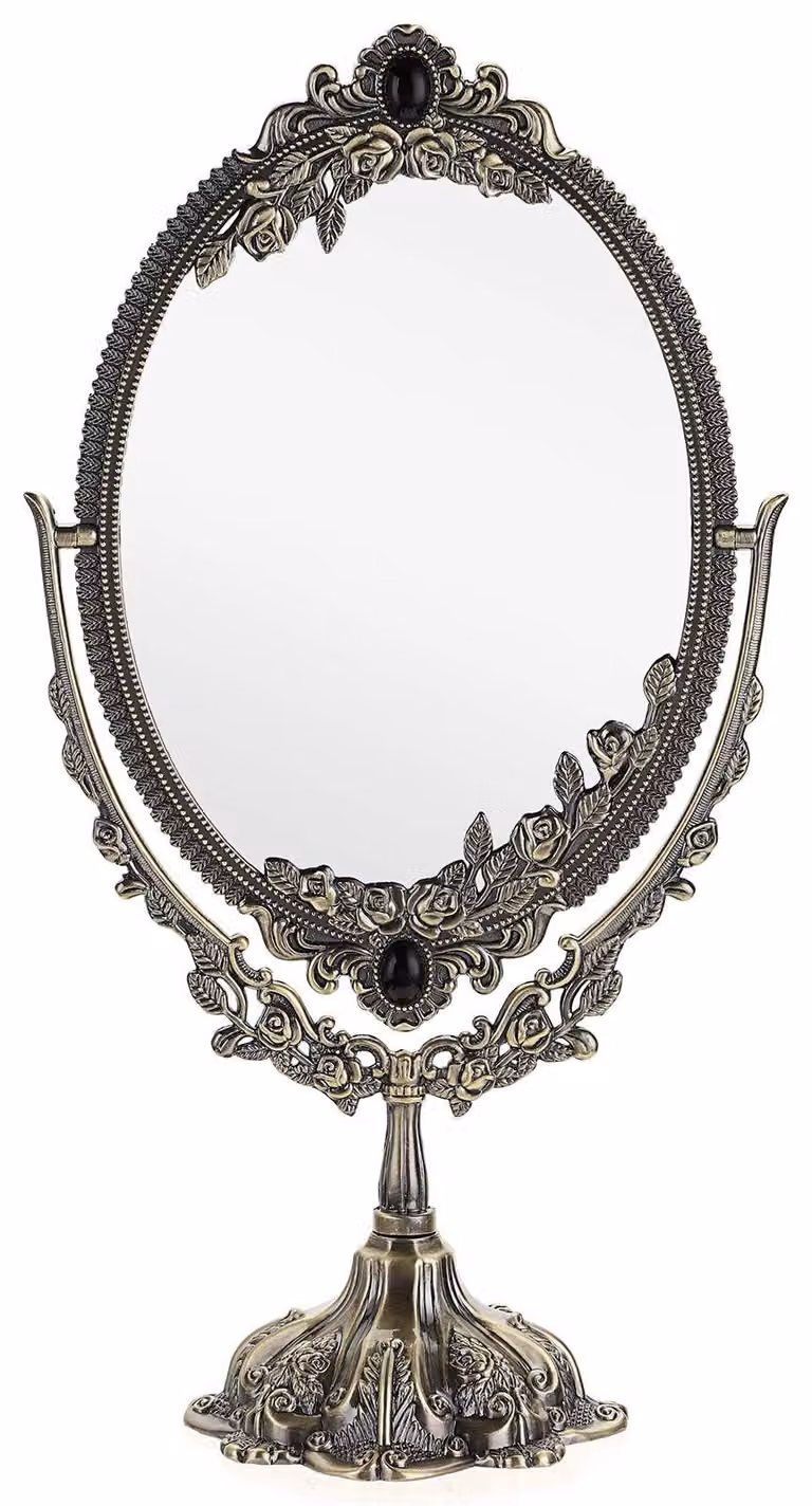 Specchio da trucco ovale antico con base