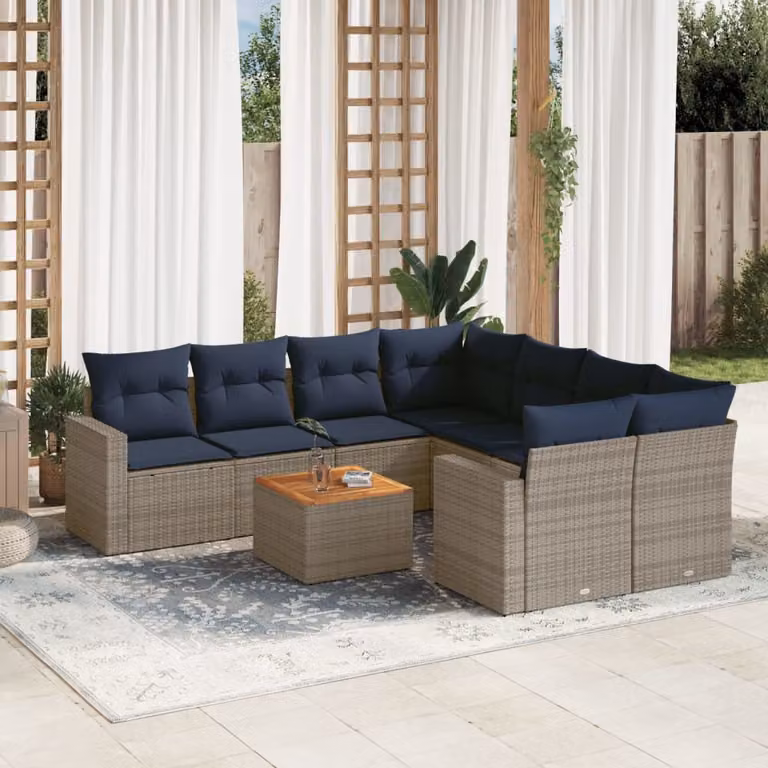 Maison Exclusive - Set Divani da Giardino 9 pz con Cuscini Grigio in Polyrattan