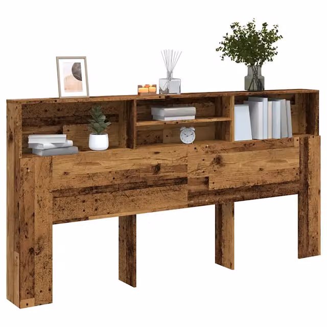 Testiera con Contenitore e Ripiani Design Mania in Legno Antico Marrone L: 200 cm, P: 19 cm, H: 103,5 cm