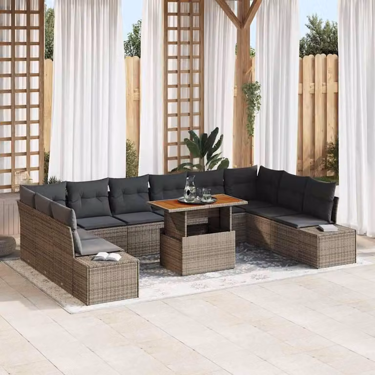 Maison Exclusive - Set da giardino composto da 11 pezzi, divano, colore grigio, realizzato in rattan sintetico