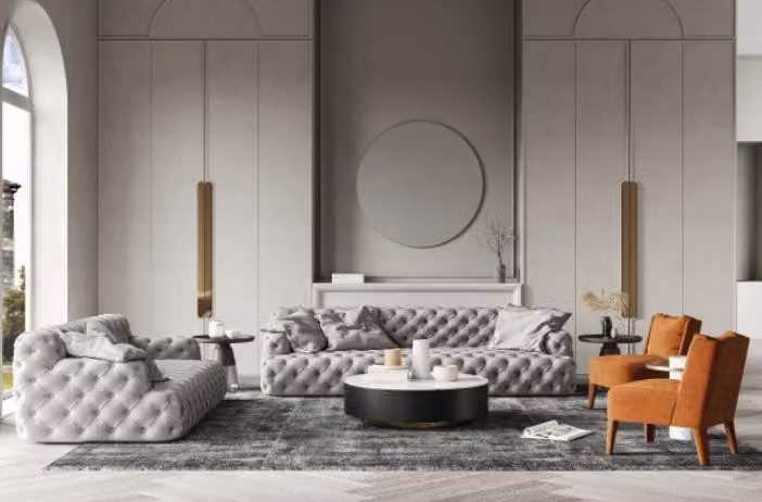 Leder Sofagarnitur 3+2 Sitzer Sofa Chesterfield Sitz Design Couch Lounge Sofas