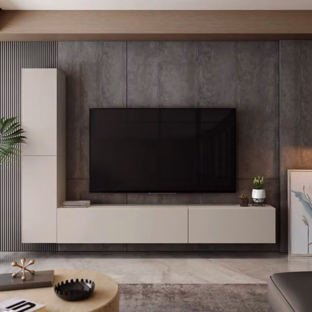 Parete Attrezzata Modulabile Gatafa DMORA, Mobile Soggiorno Moderno Beige con Ante a Battente e Ripiani Interni