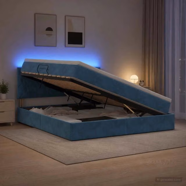 Letto con contenitore e illuminazione LED vidaXL in velluto blu con materasso, L/P/H: 180 x 200 x 88 cm – 1