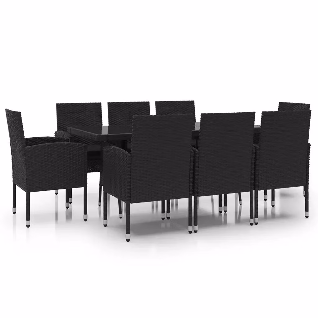 Set da pranzo da giardino vidaXL in polyrattan nero con piano in vetro per 9 persone – 2