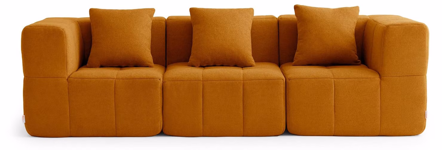 Divano componibile a 3 posti MILYSOFA SOFABULOUS, dal design lineare, in pregiato tessuto a riccioli, color cannella