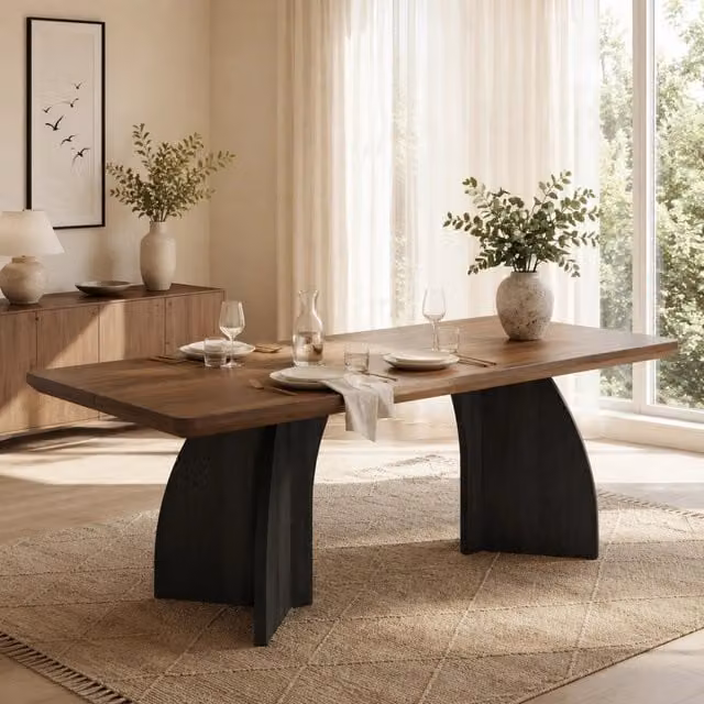 Tavolo da pranzo rettangolare MIVRAY in MDF con piano noce e gambe nere, L: 160 cm, P: 80 cm, H: 76 cm