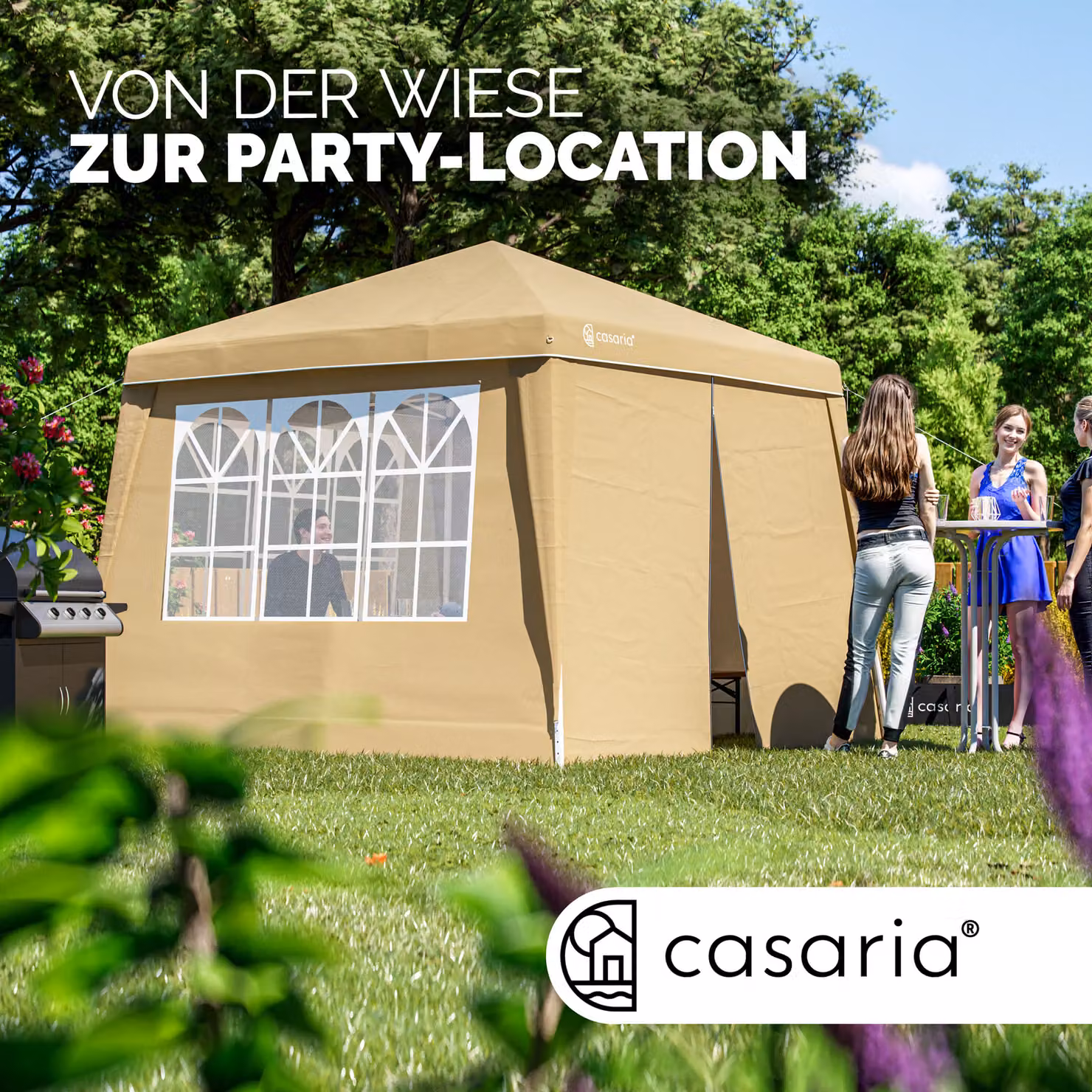 Gazebo pieghevole Casaria beige con 4 pareti laterali e finestre, L/P/H: 300 x 300 x 250 cm – 3
