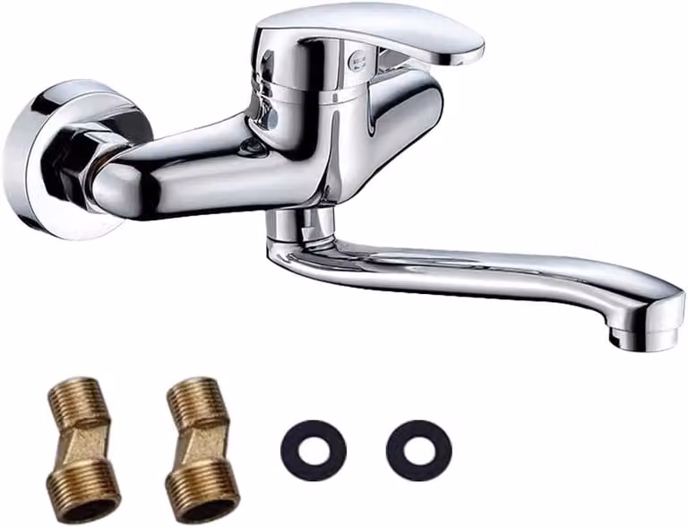 Miscelatore da parete - Rubinetto girevole a 360 gradi - Miscelatore da cucina a parete - Miscelatore per lavello da cucina - Lavello a parete - Acqua fredda e calda