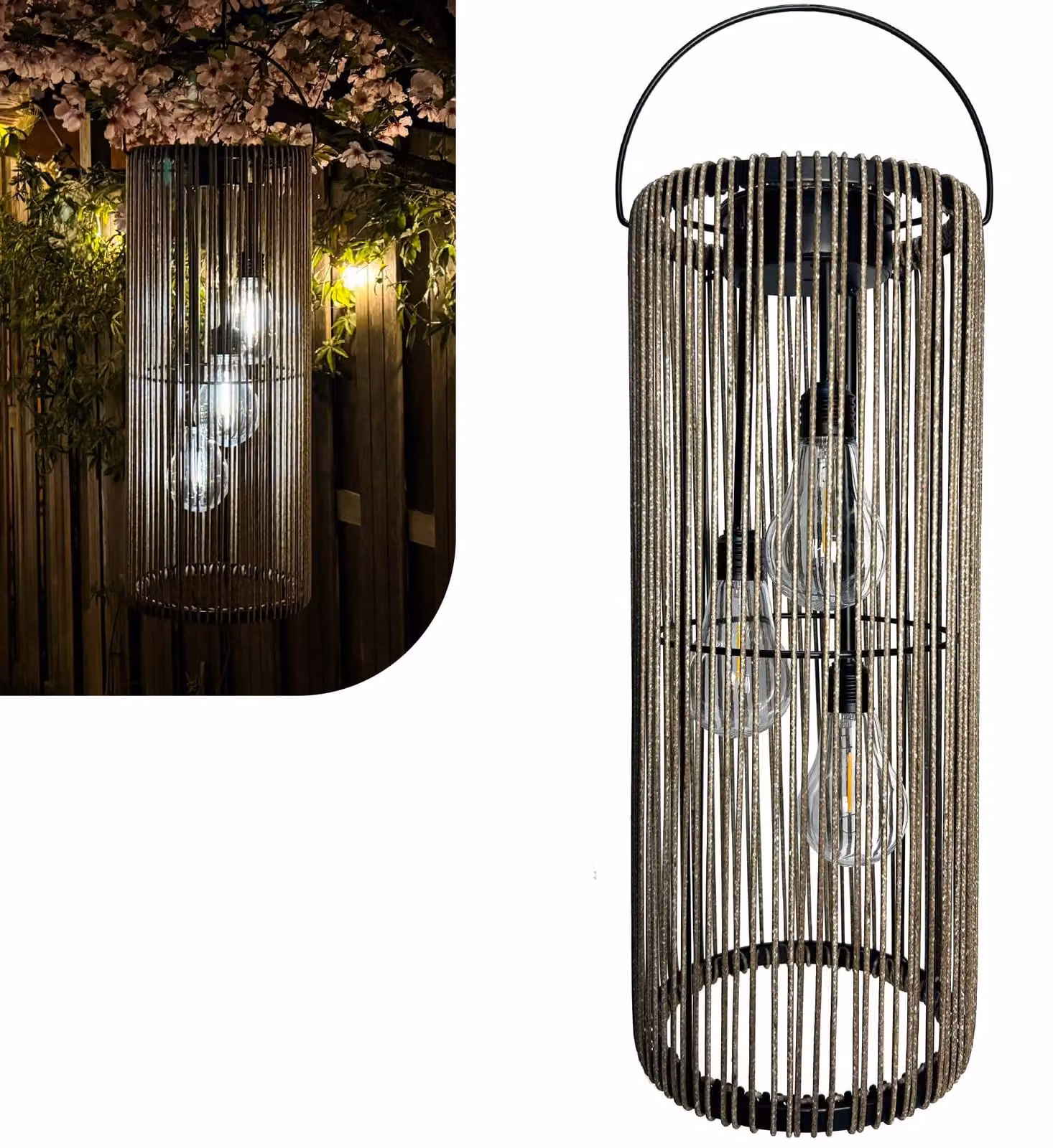 Lampada solare a LED, aspetto rattan, set da 2, impermeabile