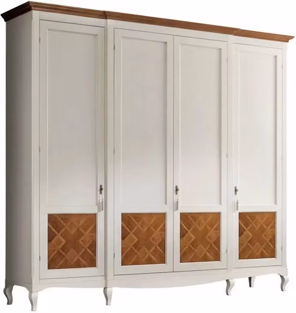 Armadio classico a 4 ante in legno bicolore bianco e marrone con dettagli intarsiati Mobili 2G L/P/H: 286 x 65 x 255 cm – 4