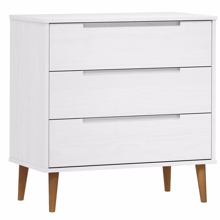 Cassettiera MOLDE Bianca 80x40x80 cm in Legno Massello di Pino