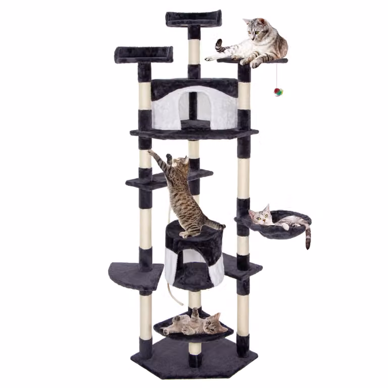 Springos® Tiragraffi per gatti Tiragraffi 2 case per gatti Piattaforme Abbeveratoio 203 cm