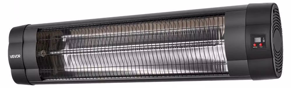 Stufa a infrarossi da parete - Potenza 2500 W - Materiale: plastica PP nera - Ideale per terrazzi, balconi e giardini