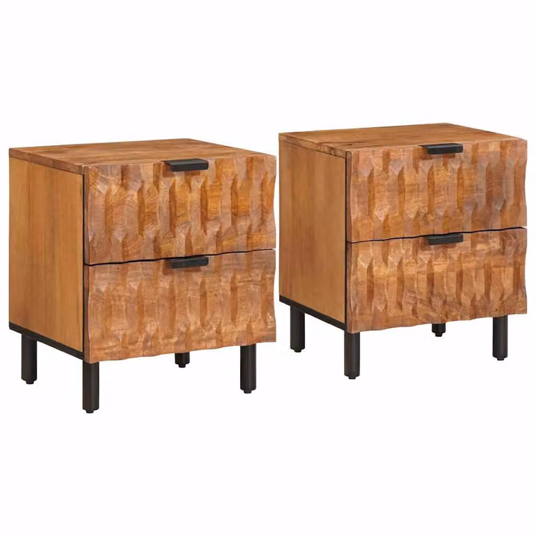 Set di 2 Armadi da Notte vidaXL in Legno di Mango Marrone L: 40 cm, P: 33 cm, H: 46 cm