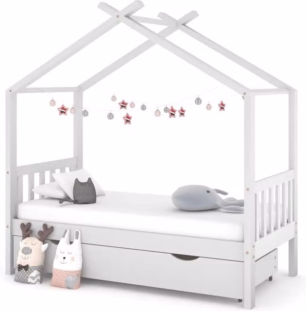Giroletto per Bambini con Cassetto-Struttura Letto Bambini con contenitore Bianco Legno Pino 80x160 cm 936321