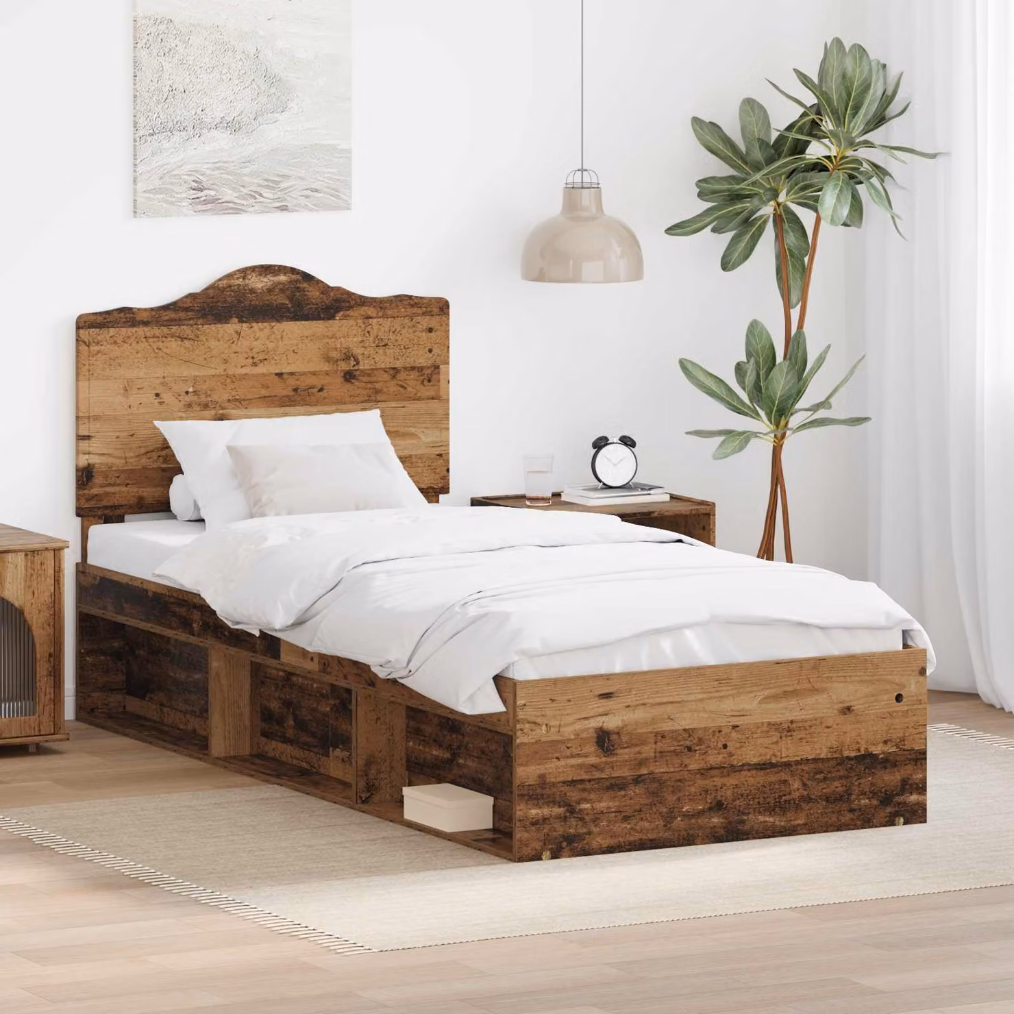 Struttura del letto in pino massello vidaXL, colore marrone, L/P/H: 90 x 200 x 206 cm