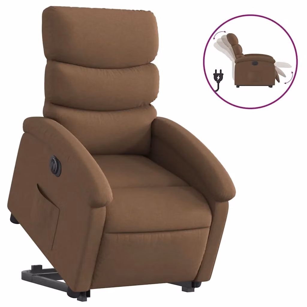 Poltrona alzapersona elettrica reclinabile vidaXL in tessuto marrone con braccioli e funzione auto-ritorno – 2