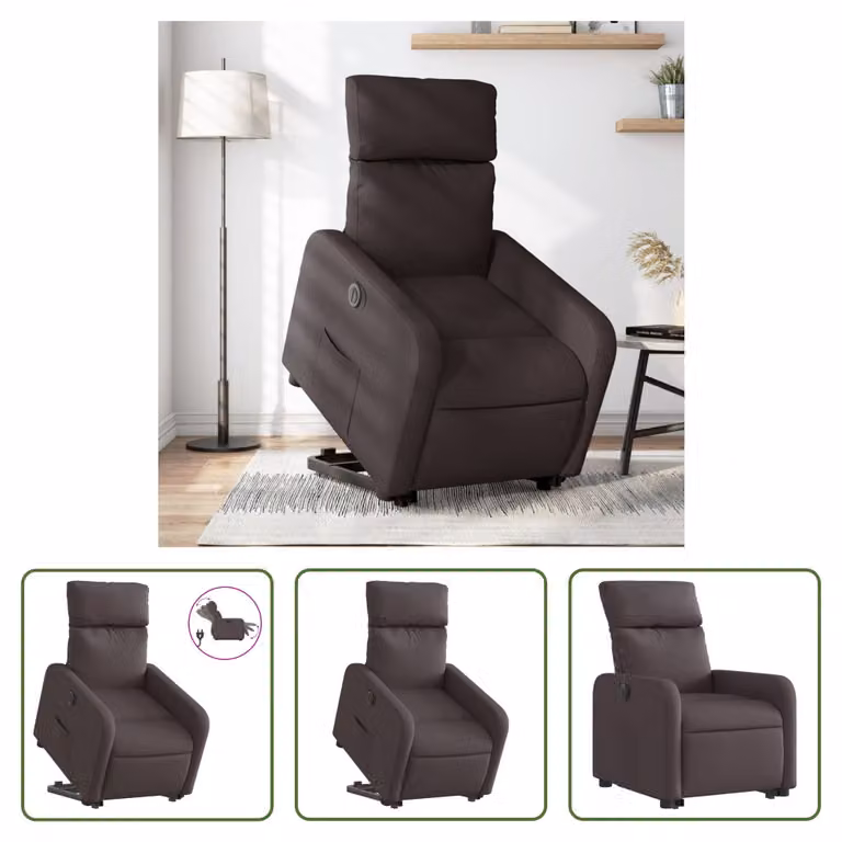 The Living Store Poltrona relax con supporto elettrico in tessuto marrone scuro