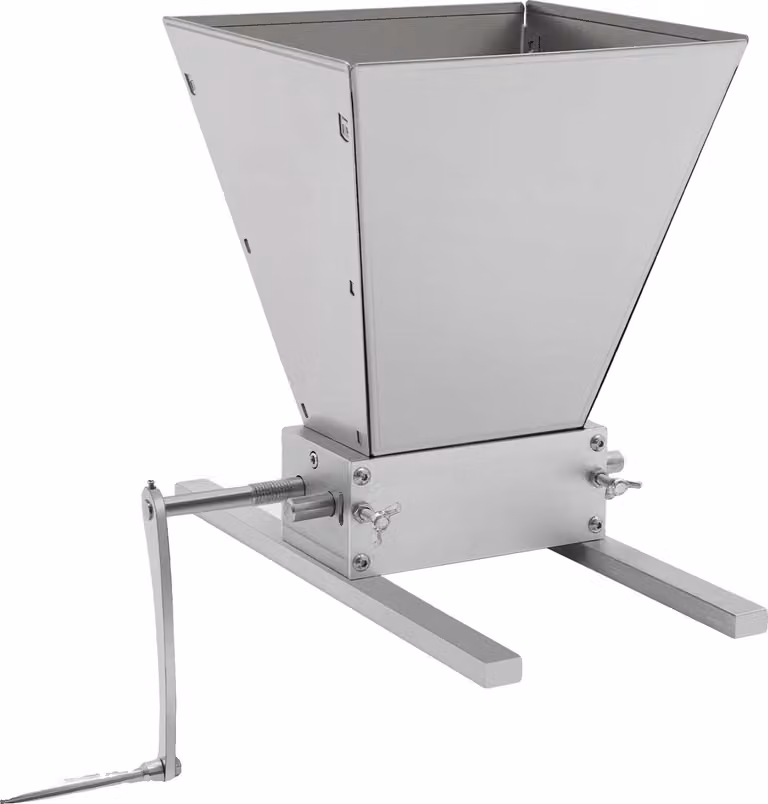 Mulino per cereali, Acciaio e alluminio ad alta resistenza, Dimensioni apertura tramoggia 8,5 x 8,5 pollici, Adatto per orzo e grano, Funzionamento manuale a manovella o con elettroutensile, Fessura regolabile per diversi tipi di cereali