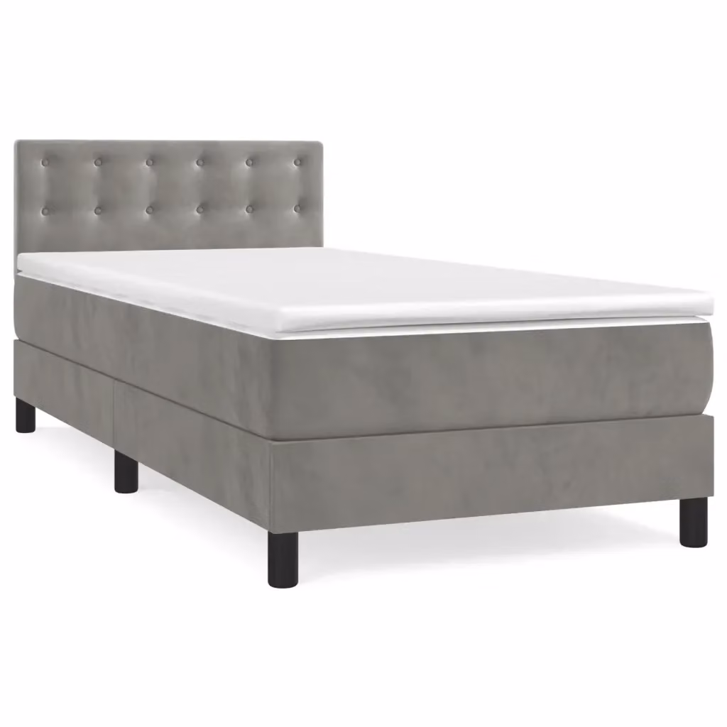Letto Ibrido con Giroletto a Molle e Materasso vidaXL in Velluto Grigio Chiaro e Bianco L/P/H: 203 x 100 x 88 cm – 2