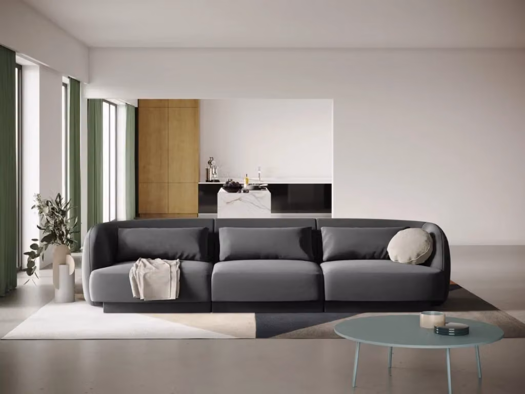 Divano 3 posti Tulum Cosmopolitan Design in velluto grigio L: 255 cm, P: 70 cm, H: 79 cm – 2